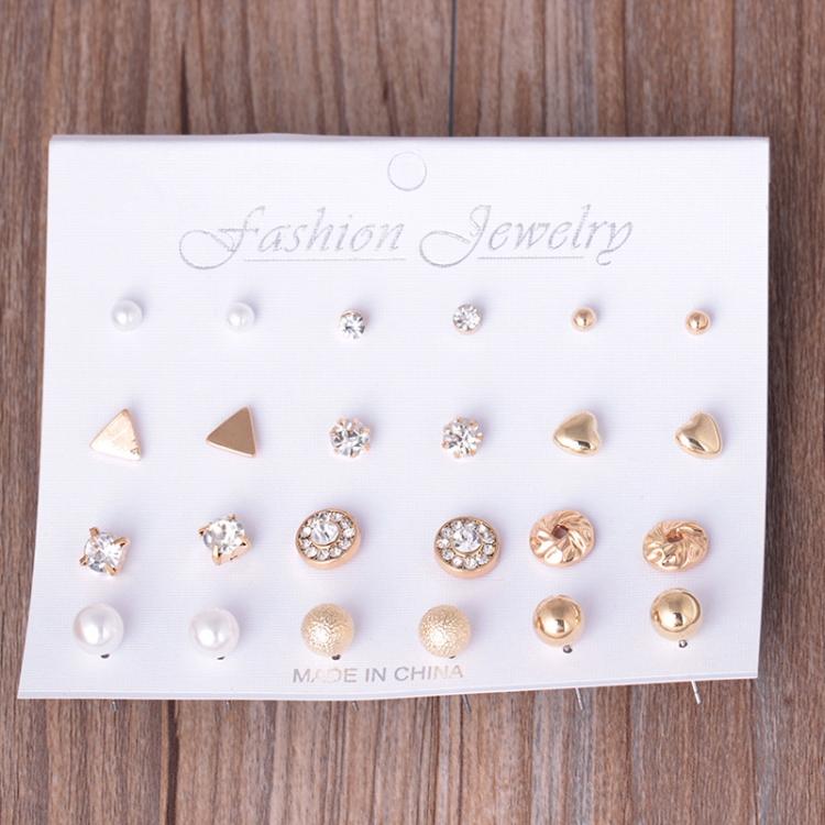 12 Pair Sets Assorted Multiple Stud Earrings Jewelry Set with Card for Women and Girls(Gold)