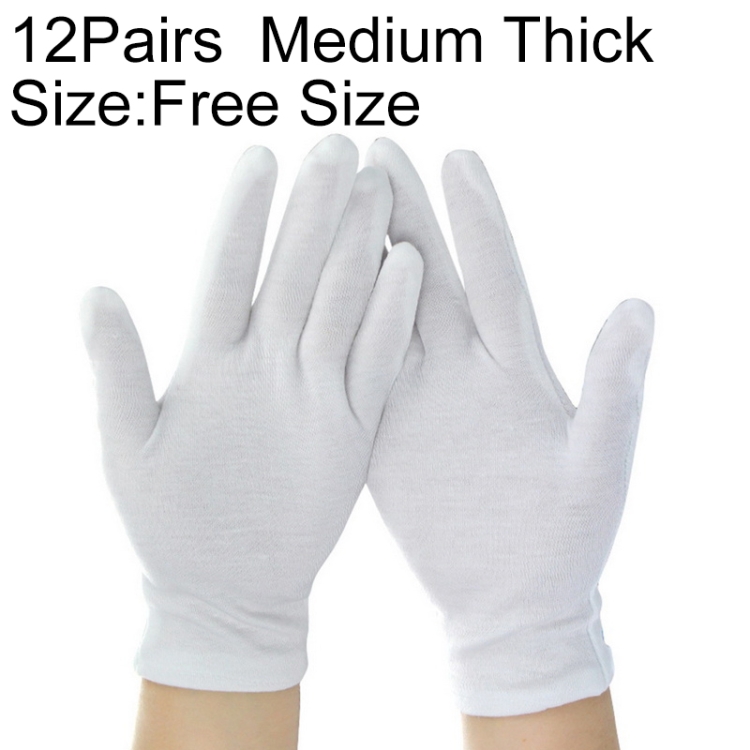 12 Pairs Pure Cotton Working Gloves, Medium Thick Size๏ผFree Size