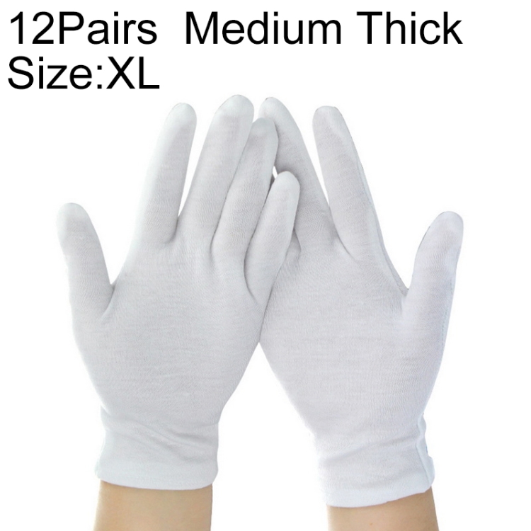 12 Pairs Pure Cotton Working Gloves, Medium Thick Size:XL