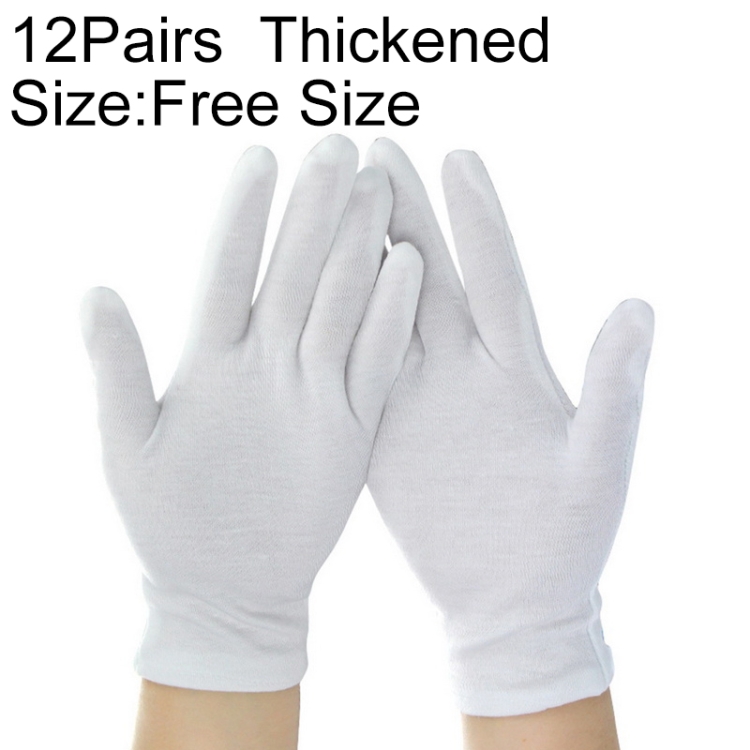 12 Pairs Pure Cotton Working Gloves, Thickened, Size:Free Size