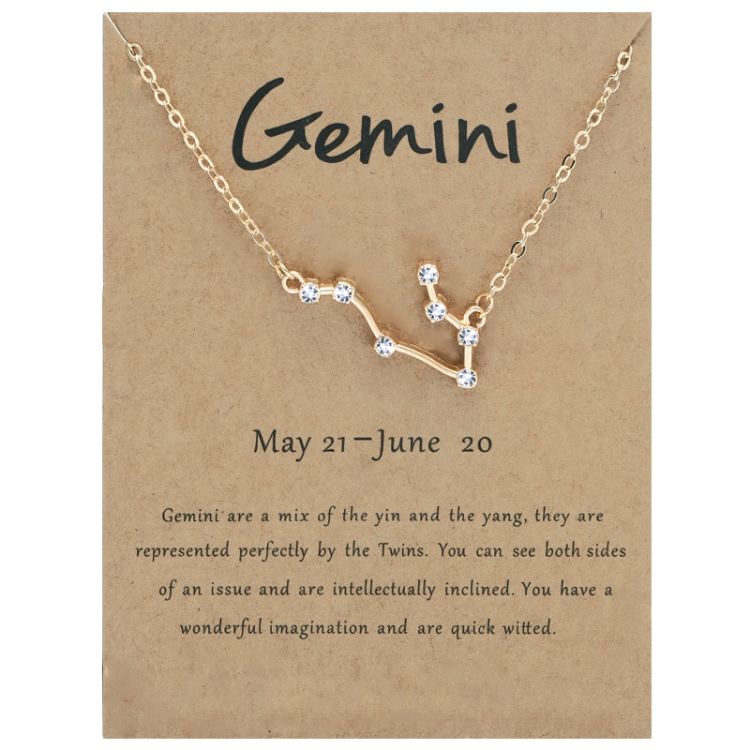 12 Zodiac Signs With Diamonds Necklace Card Rhinestones Collarbone Chain Pendant, Style: Gemini Golden