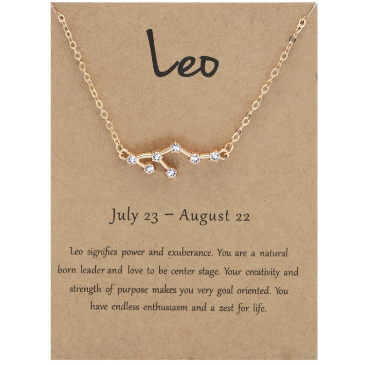 12 Zodiac Signs With Diamonds Necklace Card Rhinestones Collarbone Chain Pendant, Style: Leo Golden