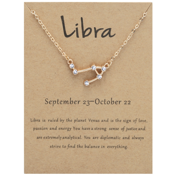 12 Zodiac Signs With Diamonds Necklace Card Rhinestones Collarbone Chain Pendant, Style: Libra Golden