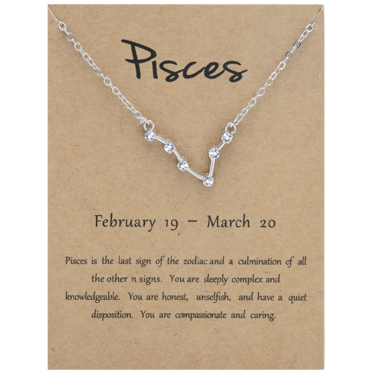 12 Zodiac Signs With Diamonds Necklace Card Rhinestones Collarbone Chain Pendant, Style: Pisces Silver