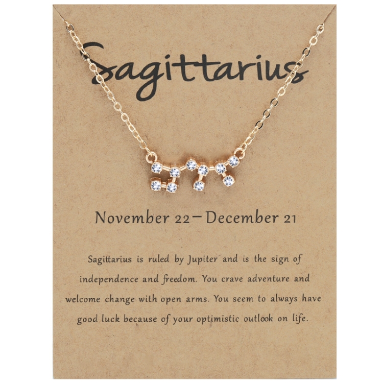 12 Zodiac Signs With Diamonds Necklace Card Rhinestones Collarbone Chain Pendant, Style: Sagittarius Golden