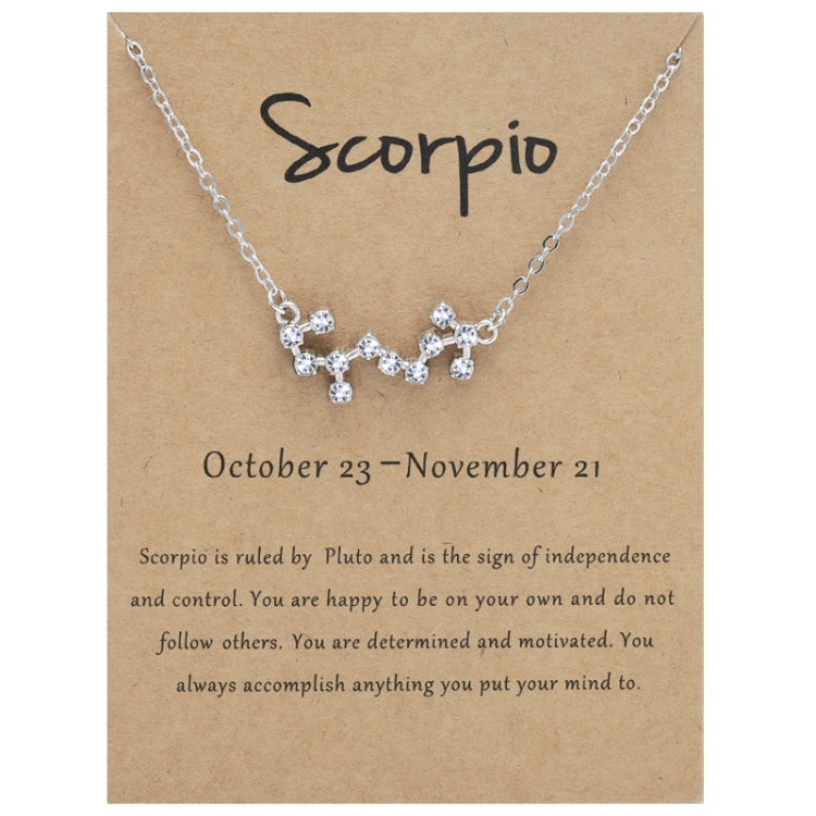 12 Zodiac Signs With Diamonds Necklace Card Rhinestones Collarbone Chain Pendant, Style: Scorpio Silver