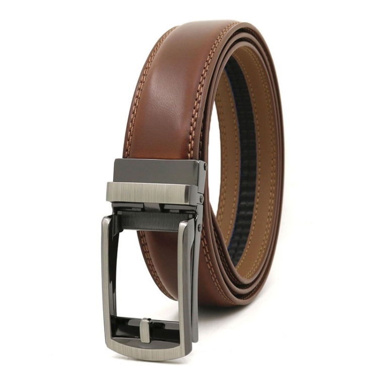 120cm Second Layer Cowhide Men Business Belt Automatic Buckle Belt(Light Brown)