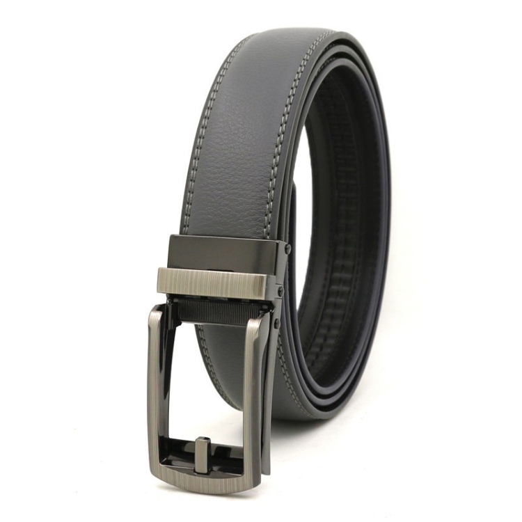 125cm Second Layer Cowhide Men Business Belt Automatic Buckle Belt(Grey)