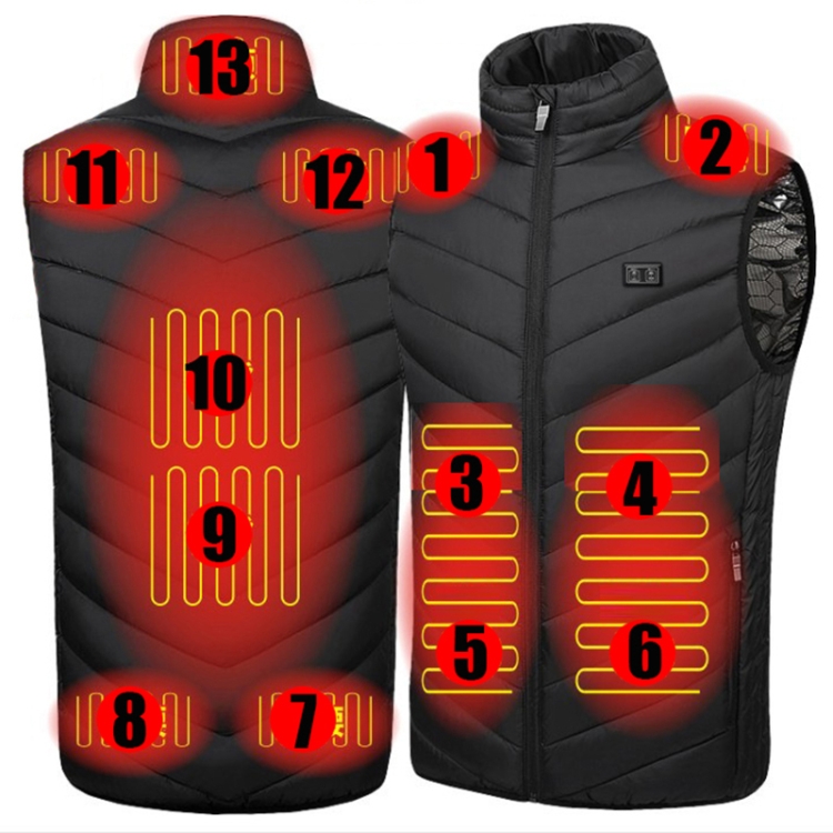 13 Area Double Control Black USB Electric Heating Undershirt Intelligent Warm Vest(XL)