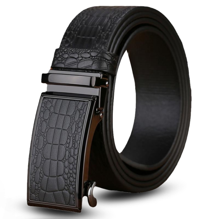 130cm Crocodile Pattern Leather Men Business Belt Without Buckle(Black)