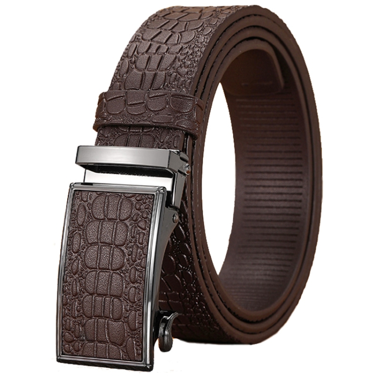 130cm Crocodile Pattern Leather Men Business Belt Without Buckle(Brown)