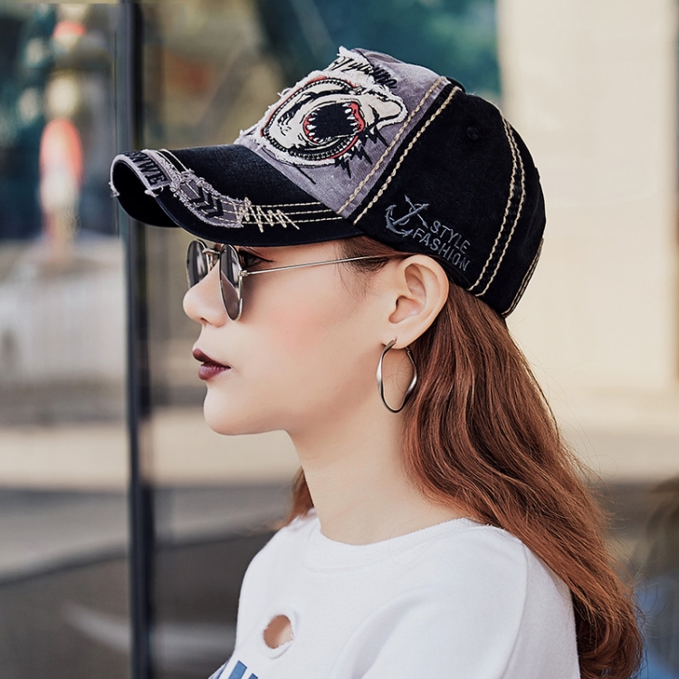 13948 Shark Pattern Washable Baseball Cap Spring and Autumn Sun Hat, Size:One Size(Dark Gray)