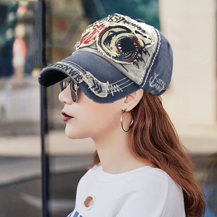 13948 Shark Pattern Washable Baseball Cap Spring and Autumn Sun Hat, Size:One Size(Denim Blue)