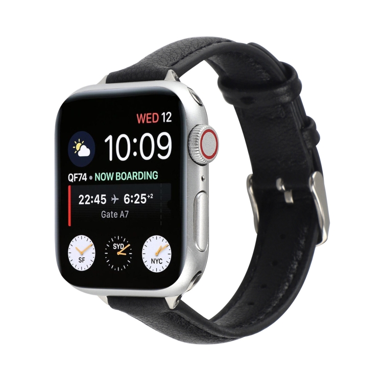 14mm Slim Genuine Leather Watch Band Watch Band For Apple Watch Series 9&8&7 41mm / SE 3&SE 2&6&SE&5&4 40mm / 3&2&1 38mm(Black)
