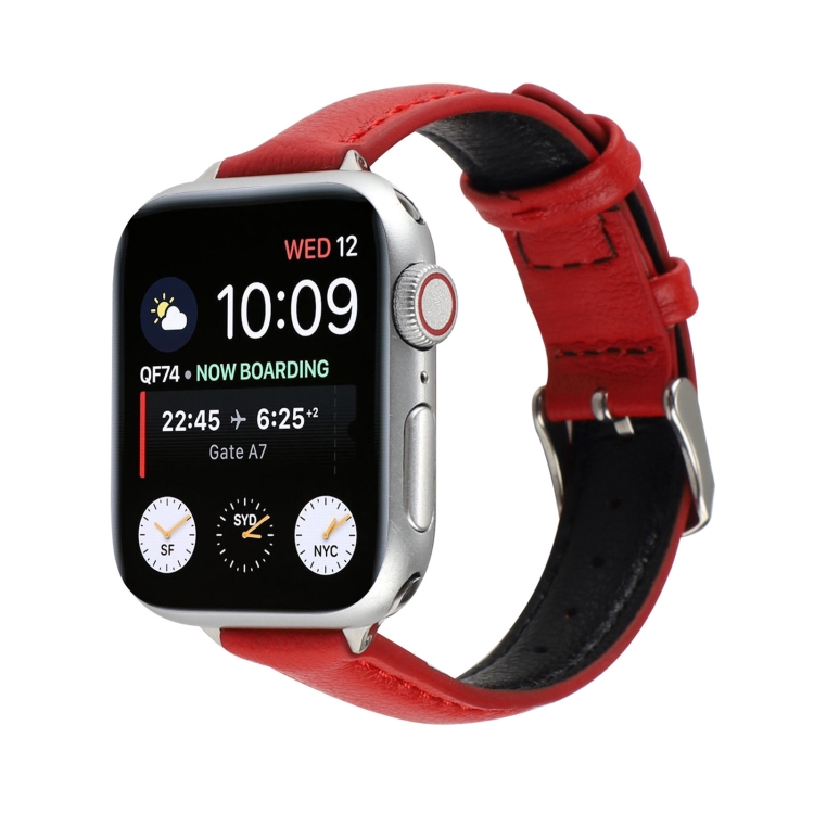 14mm Slim Genuine Leather Watch Band Watch Band For Apple Watch Series 9&8&7 41mm / SE 3&SE 2&6&SE&5&4 40mm / 3&2&1 38mm(Red)