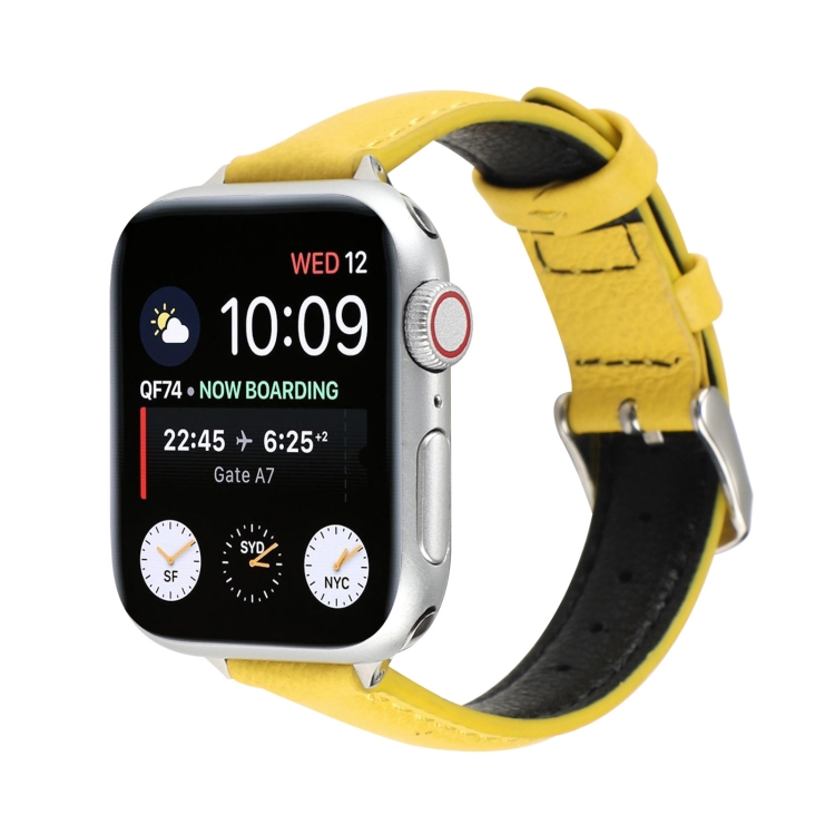 14mm Slim Genuine Leather Watch Band Watch Band For Apple Watch Series 9&8&7 41mm / SE 3&SE 2&6&SE&5&4 40mm / 3&2&1 38mm(Yellow)