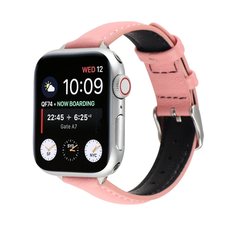 14mm Slim Genuine Leather Watch Band Watch Band For Apple Watch Ultra 49mm&Watch Ultra 2 49mm / Series 9&8&7 45mm / SE 3&SE 2&6&SE&5&4 44mm / 3&2&1 42mm(Pink)