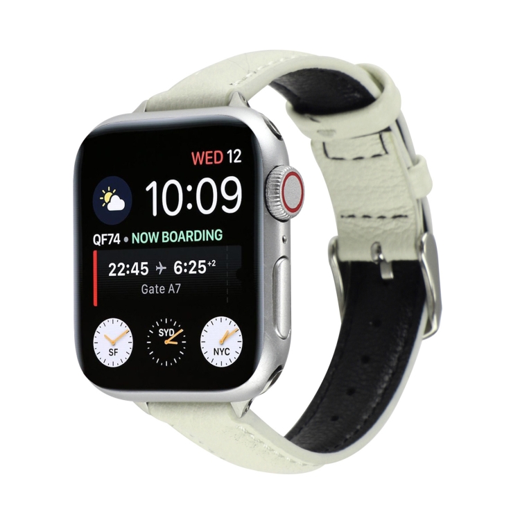 14mm Slim Genuine Leather Watch Band Watch Band For Apple Watch Ultra 49mm&Watch Ultra 2 49mm / Series 9&8&7 45mm / SE 3&SE 2&6&SE&5&4 44mm / 3&2&1 42mm(White)