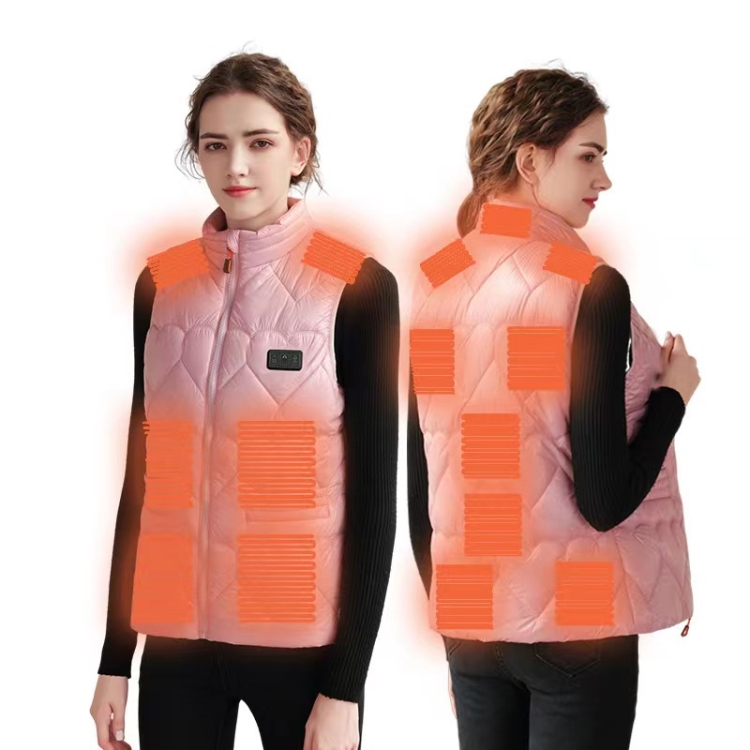 15 Areas Heated Shiny Vest For Women With 3 Independent Temperature Control, Size: L(Pink)