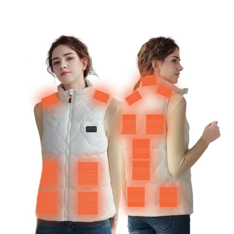 15 Areas Heated Shiny Vest For Women With 3 Independent Temperature Control, Size: XXXL(White)