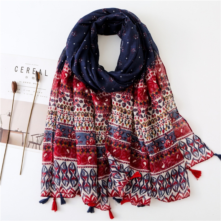 180 X 85cm Women Cotton And Linen Scarf Retro Splicing Bohemian Printed Silk Shawl SL1903-010
