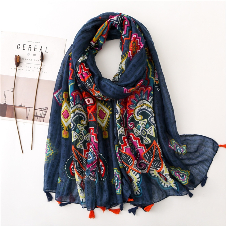 180 X 85cm  Women Cotton And Linen Scarf Retro Splicing Bohemian Printed Silk Shawl SL1903-100