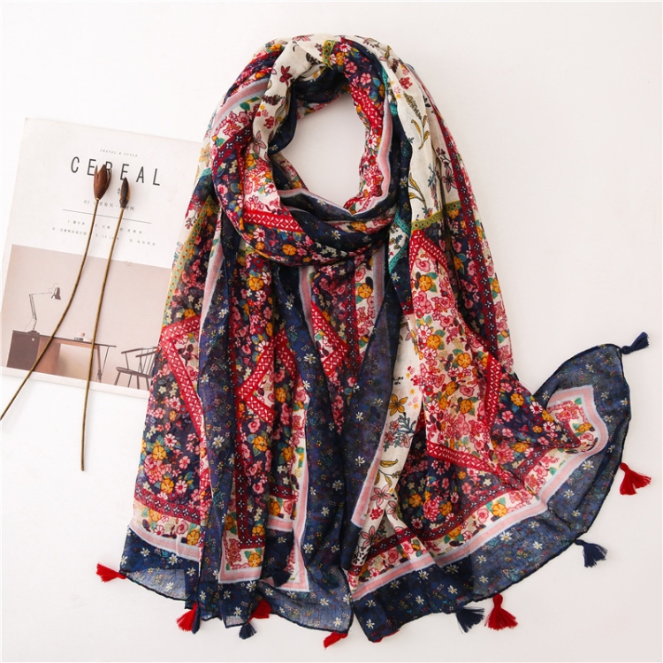 180 X 85cm  Women Cotton And Linen Scarf Retro Splicing Bohemian Printed Silk Shawl SL1906-022
