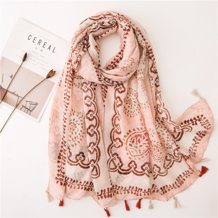 180 X 85cm Women Cotton And Linen Scarf Retro Splicing Bohemian Printed Silk Shawl SL1906-027