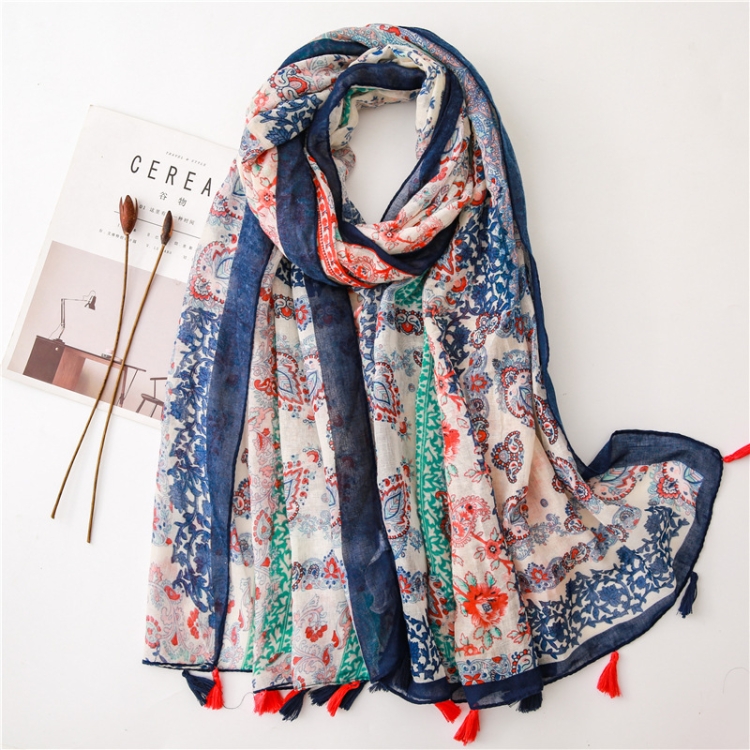 180 X 85cm Women Cotton And Linen Scarf Retro Splicing Bohemian Printed Silk Shawl SL1906-052