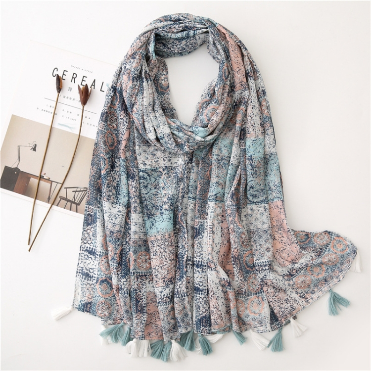 180 X 85cm  Women Cotton And Linen Scarf Retro Splicing Bohemian Printed Silk Shawl SL1909-021