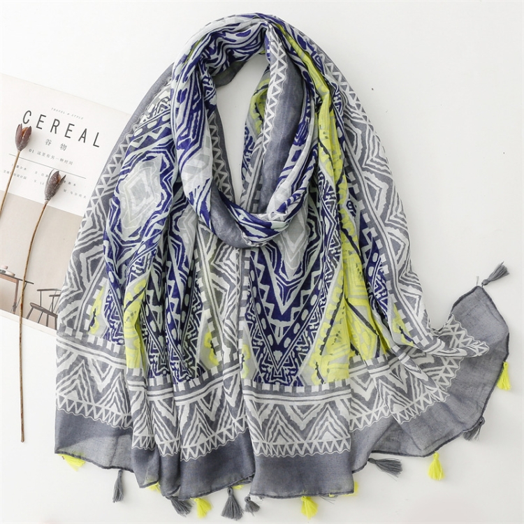 180 X 85cm Women Cotton And Linen Scarf Retro Splicing Bohemian Printed Silk Shawl SL2310-017