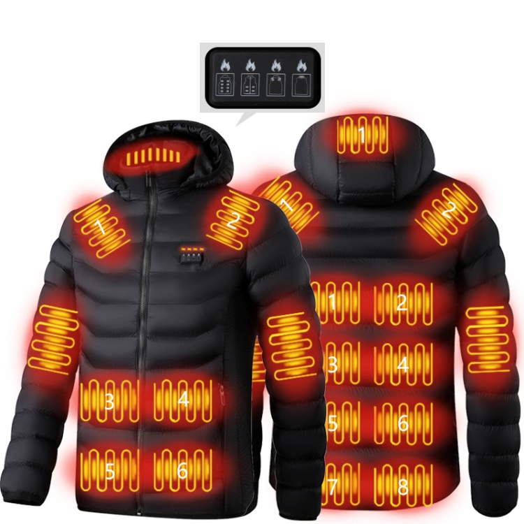 19 Zone 4 Control Black USB Winter Electric Heated Jacket Warm Thermal Jacket, Size: XXXXL