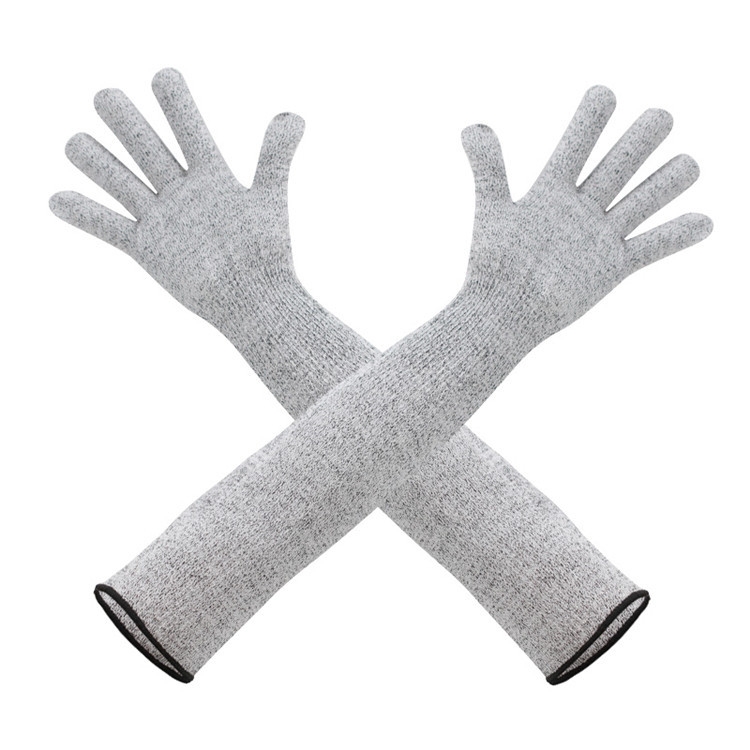 1pair Extended Anti-Cut Sleeve Gloves HPPE Anti-Scratch Arm Guard Anti-Bite Labour Gloves, Length: 55cm Gray