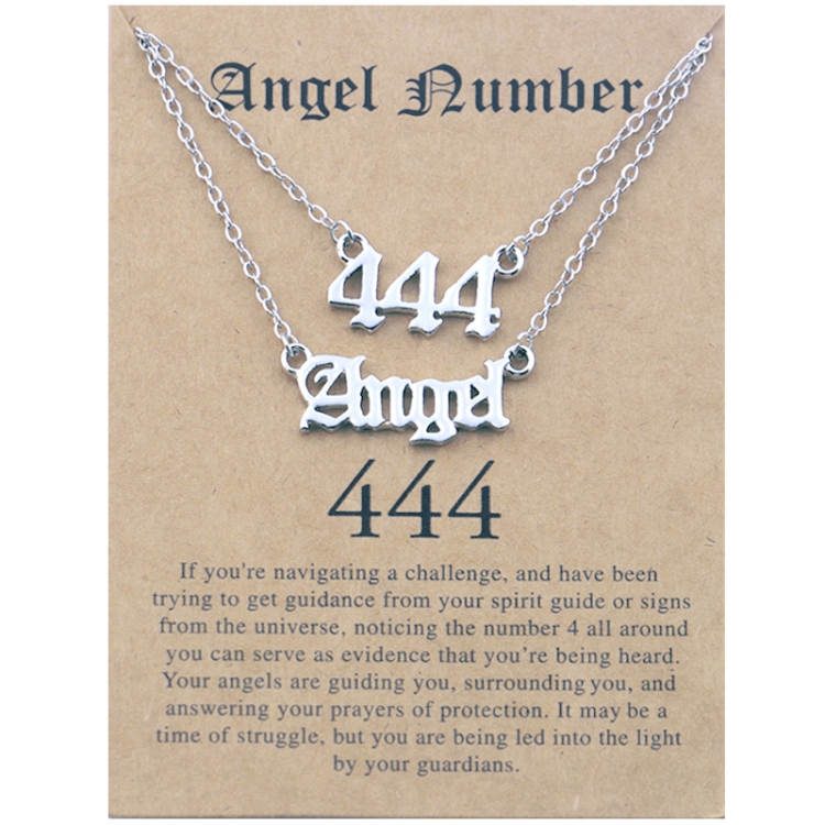 2 In 1 Angel Lucky Numbers Layered Necklace Set Women Collarbone Chain Jewelry, Style: Angel+4 Silver