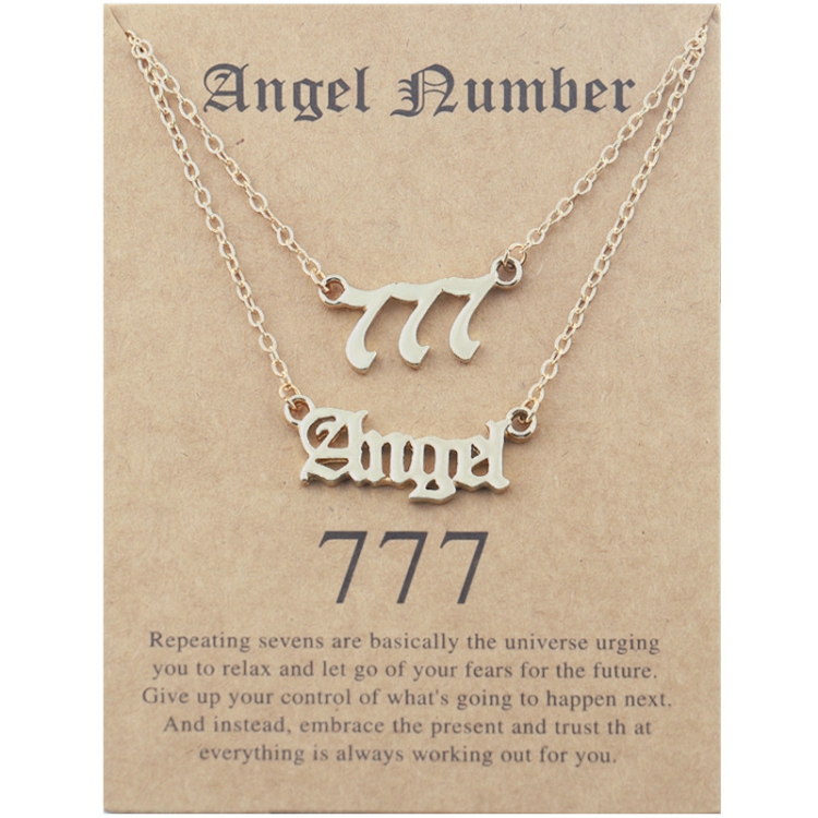 2 In 1 Angel Lucky Numbers Layered Necklace Set Women Collarbone Chain Jewelry, Style: Angel+7 Gold