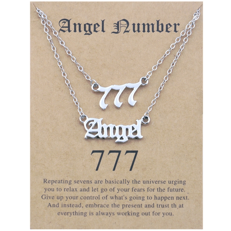 2 In 1 Angel Lucky Numbers Layered Necklace Set Women Collarbone Chain Jewelry, Style: Angel+7 Silver