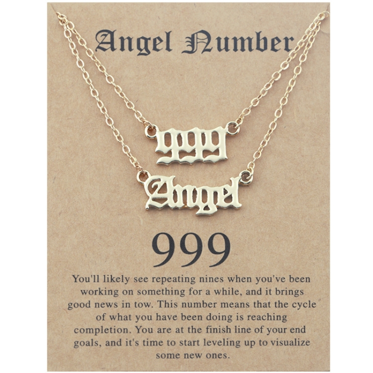 2 In 1 Angel Lucky Numbers Layered Necklace Set Women Collarbone Chain Jewelry, Style: Angel+9 Gold