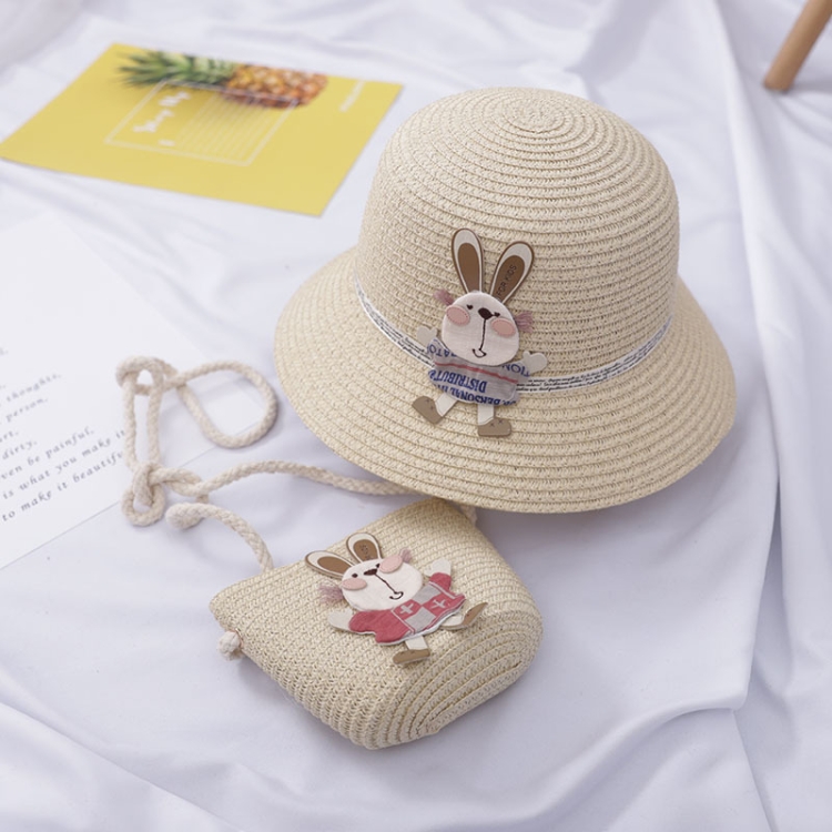 2 in 1 Children Beach Hat & Bag Set Sun Hat(Beige)