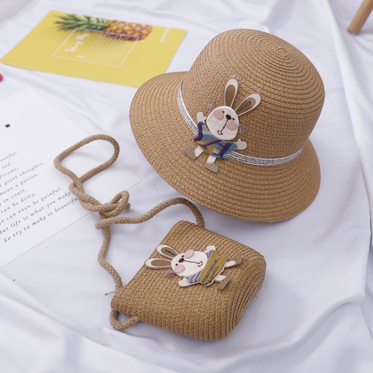 2 in 1 Children Beach Hat & Bag Set Sun Hat(Khaki)