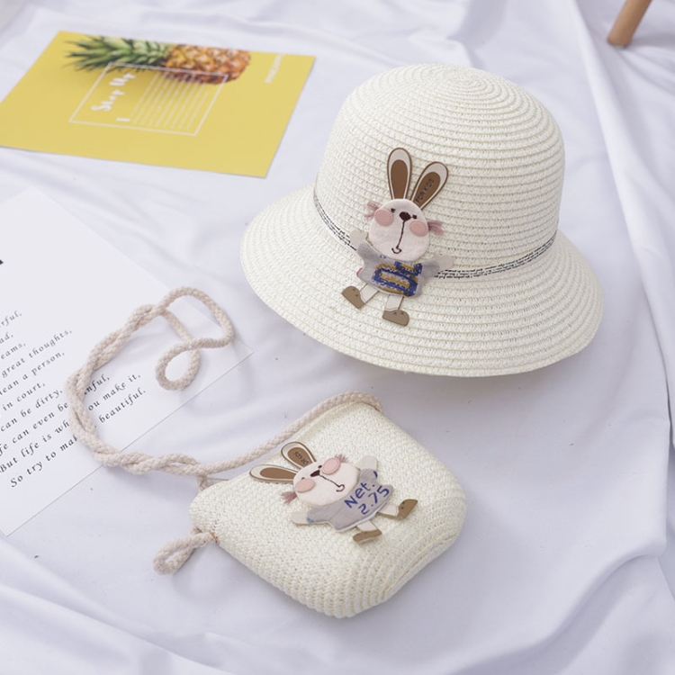 2 in 1 Children Beach Hat & Bag Set Sun Hat(Milk White)