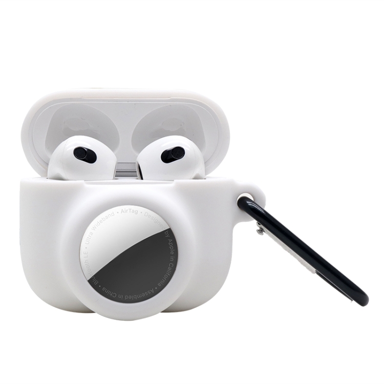 2 in 1 Shockproof Full Coverage Silicone Protective Case For AirPods 3 / AirTag 2nd Gen / AirTag 1st Gen(White)