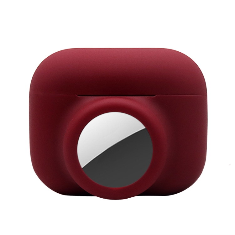 2 in 1 Shockproof Full Coverage Silicone Protective Case For AirPods Pro / AirTag 2nd Gen / AirTag 1st Gen(Red Wine)