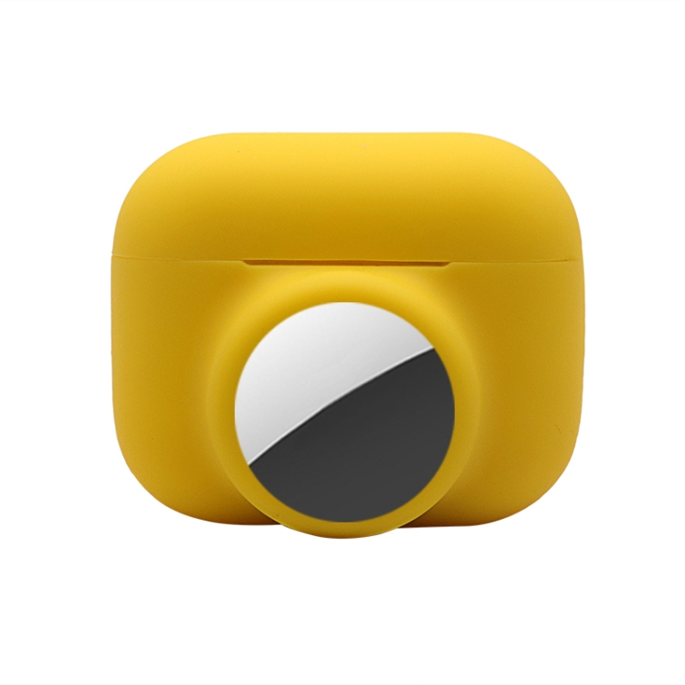 2 in 1 Shockproof Full Coverage Silicone Protective Case For AirPods Pro / AirTag 2nd Gen / AirTag 1st Gen(Yellow)