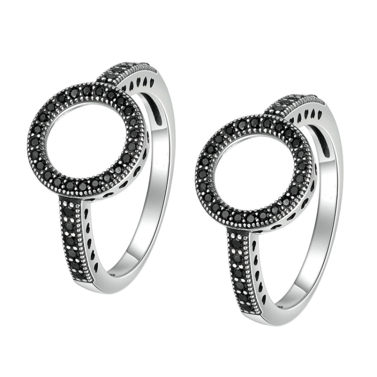 2 PCS Alloy Lucky Circle Diamond Halo Rings, Ring Size:10(Black)