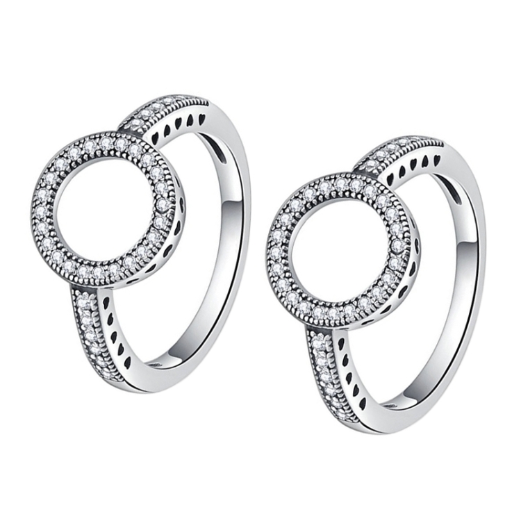 2 PCS Alloy Lucky Circle Diamond Halo Rings, Ring Size:9(White)