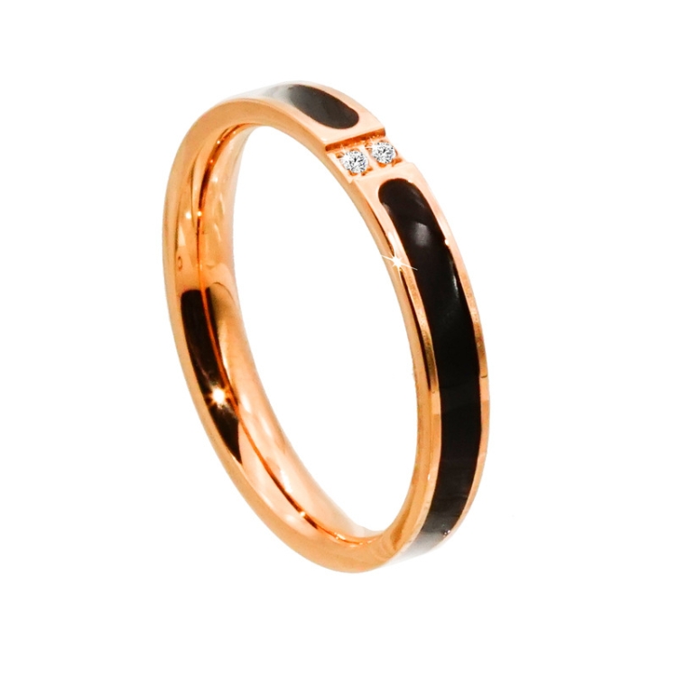2 PCS Fashion Two Diamond-Studded Titanium Steel Couple Rings For Couple, Size: US Size 7(Rose Gold)