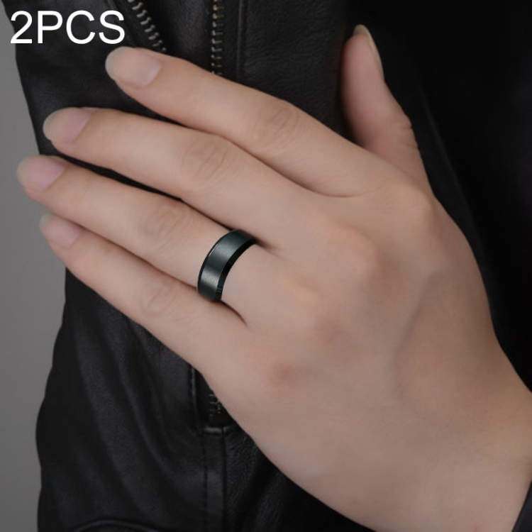 2 PCS Men Ring, Ring Size:6(Black)