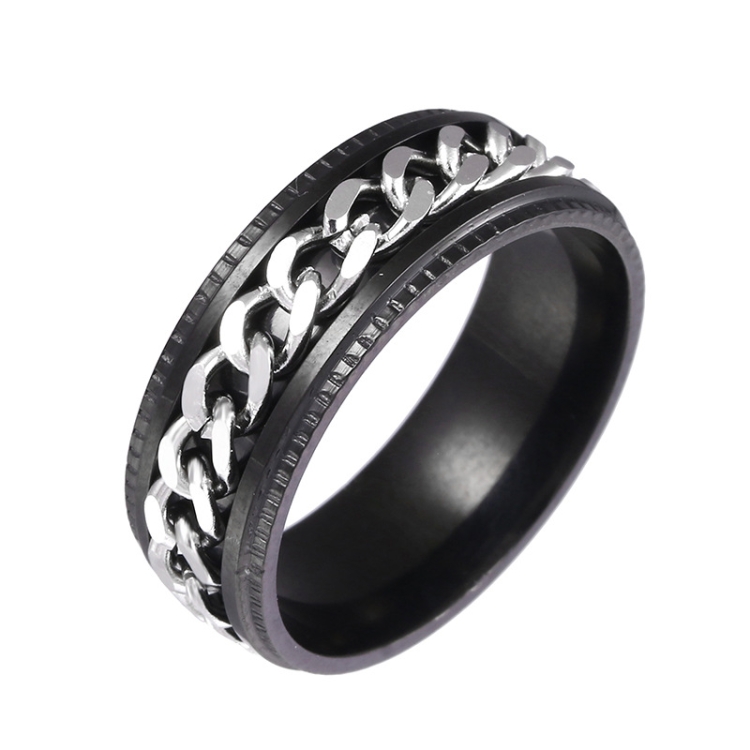 2 PCS Men Stainless Steel Embossed Turnable Chain Rings, Color: Black Steel Color(11)