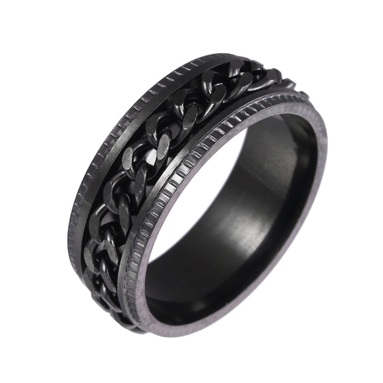 2 PCS Men Stainless Steel Embossed Turnable Chain Rings, Color: Black(6)