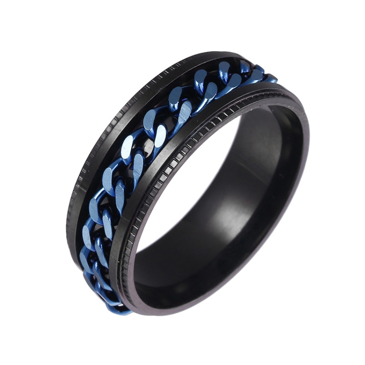 2 PCS Men Stainless Steel Embossed Turnable Chain Rings, Color: Dark Blue(11)